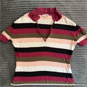 Candie's Striped Ribbed Short Sleeve Top